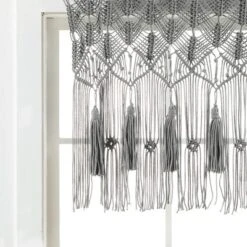 40"x30" Boho Macrame Tassel Cotton Window Valance Gray - Lush Décor -Home Improvement Store GUEST 63d3a1b6 bc0b 416a 8570 d1e3f47a0f47