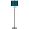 360 Lighting Modern Floor Lamp 62.5" Tall Satin Steel Crystal Chandelier Teal Blue Satin Drum Shade For Living Room Reading Bedroom Office