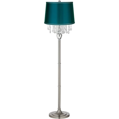 360 Lighting Modern Floor Lamp 62.5" Tall Satin Steel Crystal Chandelier Teal Blue Satin Drum Shade For Living Room Reading Bedroom Office 3 360 Lighting Modern Floor Lamp 62.5" Tall Satin Steel Crystal Chandelier Teal Blue Satin Drum Shade For Living Room Reading Bedroom Office