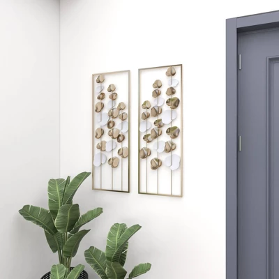 Metal Leaf Tall CutOut Wall Decor With Gold Frame Set Of 2 Gold - Olivia & May 15 Metal Leaf Tall CutOut Wall Decor With Gold Frame Set Of 2 Gold - Olivia & May - Image 13