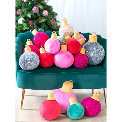 Shiraleah Pink Christmas Ornament Bauble Pillow, Small 4 Shiraleah Pink Christmas Ornament Bauble Pillow, Small - Image 2