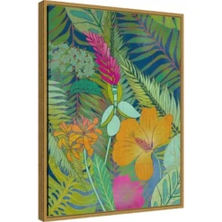 18" X 24" Tropical Tapestry II Hibiscus By Charcoaliklia Zarris Framed Canvas Wall Art - Amanti Art