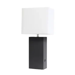 21" Lexington Leather Base Modern Home Decor Bedside Table Lamp With USB Charging Port And Fabric Shade - Lalia Home -Home Improvement Store GUEST 73c87b18 0ec9 4417 abbb 8fa1cd57c96d