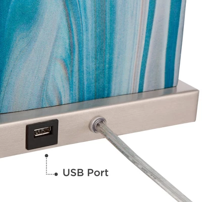 360 Lighting Connie Modern Table Lamps 25" High Set Of 2 Blue Faux Marble With USB Charging Ports LED White Shade For Bedroom Living Room House Desk 6 360 Lighting Connie Modern Table Lamps 25" High Set Of 2 Blue Faux Marble With USB Charging Ports LED White Shade For Bedroom Living Room House Desk - Image 4