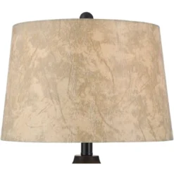 Franklin Iron Works Kaly Rustic Table Lamps With Square Risers 25" High Set Of 2 Oil Rubbed USB Charging Port Bronze Drum Shade For Living Room Desk