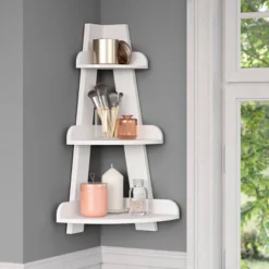 Amery Collection Corner Ladder Wall Shelf White - RiverRidge Home
