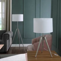 64" X 47" Mid-Century Adjustable Tripod Metal Floor Lamp Chrome/Silver - Ore International 8 64" X 47" Mid-Century Adjustable Tripod Metal Floor Lamp Chrome/Silver - Ore International -Home Improvement Store GUEST 77f2544f 6b0f 4c94 8708 e652e6cb0212