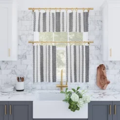 Set Of 2 Slub Textured Striped Cotton Cafe Curtain Tiers Black/White - Archaeo -Home Improvement Store GUEST 78afc223 69c8 40d6 ad73 6898357547a5