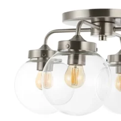 18" 4-Light Piper Farmhouse Rustic Iron/Glass LED Semi Flush Mount Nickel/Clear - JONATHAN Y -Home Improvement Store GUEST 7ed7f1e7 9361 4701 9cd4 bde5a7bb826f