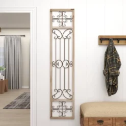 Wood Scroll Distressed Door Inspired Ornamental Wall Decor With Metal Wire Details Gray - Olivia & May -Home Improvement Store GUEST 8027efc0 6c5c 4eeb 9b1c 0d927993dd60