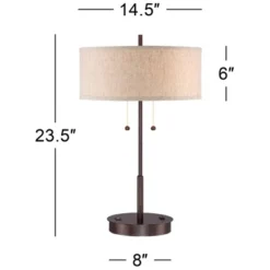 360 Lighting Modern Accent Table Lamp With USB And AC Power Outlet 23 1/2" High Bronze Fabric Drum Shade For Bedroom Living Room House Desk Bedside -Home Improvement Store GUEST 829b3c00 520e 44ee 9e33 b6c313870aae