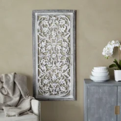 Mango Wood Floral Handmade Intricately Carved Arabesque Wall Decor - Olivia & May -Home Improvement Store GUEST 82c4c24e 19ca 4297 b2d8 1011b415b883