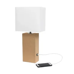 21" Lexington Leather Base Modern Home Decor Bedside Table Lamp With USB Charging Port And Fabric Shade - Lalia Home -Home Improvement Store GUEST 8417456c cd31 493b add8 ec6c52ea7328