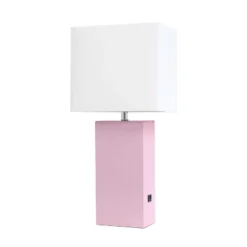 21" Lexington Leather Base Modern Home Decor Bedside Table Lamp With USB Charging Port And Fabric Shade - Lalia Home -Home Improvement Store GUEST 861a3304 dcaa 4fbd 9ea6 8c0cdc80cb69