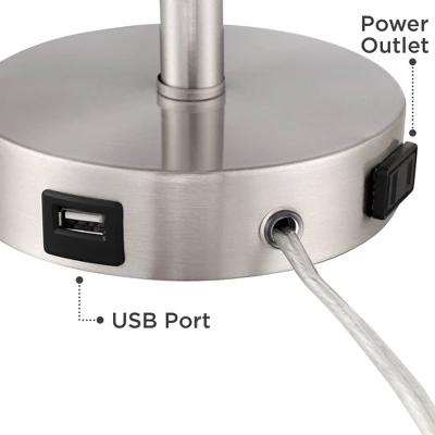 360 Lighting Trotter Modern Table Lamps 23 3/4" High Set Of 2 Brushed Nickel With USB And AC Power Outlet In Base White Fabric Cylinder For Home Desk 6 360 Lighting Trotter Modern Table Lamps 23 3/4" High Set Of 2 Brushed Nickel With USB And AC Power Outlet In Base White Fabric Cylinder For Home Desk - Image 4