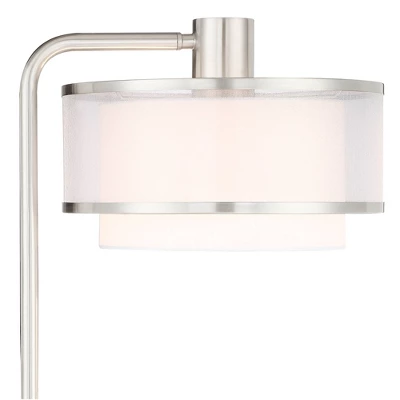 Possini Euro Design Modern Floor Lamps 60" Tall Set Of 2 With Tray Table USB Port Nickel Silver Organza White Linen Shades For Living Room 6 Possini Euro Design Modern Floor Lamps 60" Tall Set Of 2 With Tray Table USB Port Nickel Silver Organza White Linen Shades For Living Room - Image 4