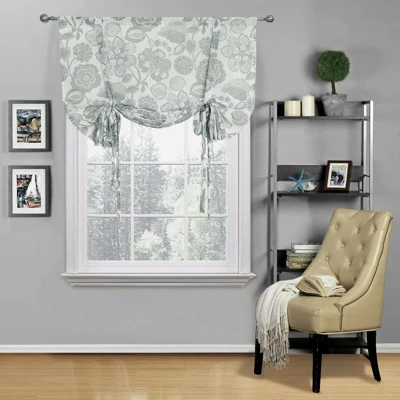 Kate Aurora Shabby Chic Floral Jacobean Sheer Single Tie Up Window Curtain Shade 7 Kate Aurora Shabby Chic Floral Jacobean Sheer Single Tie Up Window Curtain Shade - Image 5