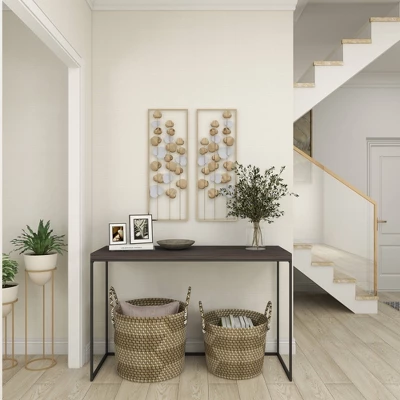 Metal Leaf Tall CutOut Wall Decor With Gold Frame Set Of 2 Gold - Olivia & May 10 Metal Leaf Tall CutOut Wall Decor With Gold Frame Set Of 2 Gold - Olivia & May - Image 8