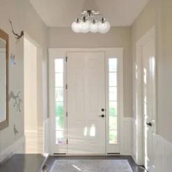 18" 4-Light Piper Farmhouse Rustic Iron/Glass LED Semi Flush Mount Nickel/Clear - JONATHAN Y -Home Improvement Store GUEST 96676dc3 db2f 44af 92a8 8e052679df65