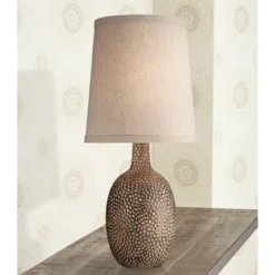 360 Lighting Chalane Rustic Accent Table Lamp 23 1/2" High Antique Bronze Hammered Texture Natural Beige Linen Shade For Bedroom Living Room Bedside