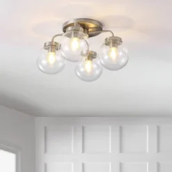 18" 4-Light Piper Farmhouse Rustic Iron/Glass LED Semi Flush Mount Nickel/Clear - JONATHAN Y -Home Improvement Store GUEST 9ae0360b 4aaf 4c46 b0a7 d64cad718f2c