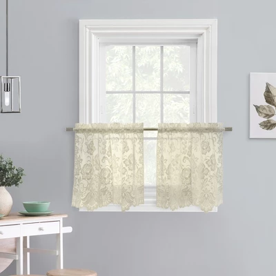 Habitat Limoges Sheer Rod Pocket Curtain Tiers For Any Room Floral Lace Design Pair Ivory 5 Habitat Limoges Sheer Rod Pocket Curtain Tiers For Any Room Floral Lace Design Pair Ivory - Image 3