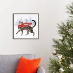 16" X 16" Christmas Cats And Dogs I By Victoria Borges Framed Canvas Wall Art - Amanti Art -Home Improvement Store GUEST 9c4f180e ed71 4486 a24e da5badb07566