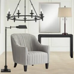 Possini Euro Design Rustic Farmhouse Table Lamp 33" Tall Dark Bronze Metal Off White Burlap Fabric Drum Shade For Bedroom Living Room House Bedside -Home Improvement Store GUEST a11469be e4fd 474e ab97 94e872192975