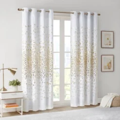 1pc 50"x63" Blackout Kendra Metallic Animal Print Curtain Panel White/Gold - Intelligent Design