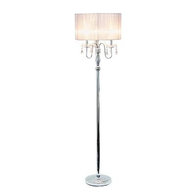 Trendy Romantic Sheer Shade Floor Lamp With Hanging Crystals White - Elegant Designs 3 Trendy Romantic Sheer Shade Floor Lamp With Hanging Crystals White - Elegant Designs