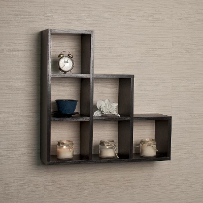 19" X 5" Stepped Six Cube Wall Shelf Black - Danya B. 3 19" X 5" Stepped Six Cube Wall Shelf Black - Danya B.