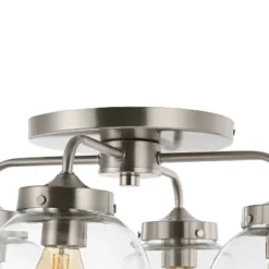 18" 4-Light Piper Farmhouse Rustic Iron/Glass LED Semi Flush Mount Nickel/Clear - JONATHAN Y -Home Improvement Store GUEST ac465f2f 7575 48f0 be7d 92b449b5e8a7