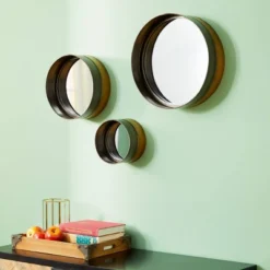 Contemporary Metal Wall Mirror Set Of 3 Dark Brown - Olivia & May -Home Improvement Store GUEST acea519f 5a15 4ee2 9390 2540fcb30c19