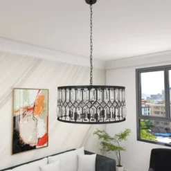 Metal Crystal Embellishments 6 Light Chandelier With Link Style Chain Black - Olivia & May -Home Improvement Store GUEST ad00b6b1 4cdf 453b 8093 7ebea9c41011