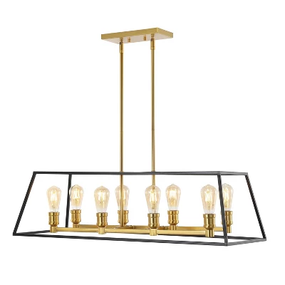 35" 8-Light Liane Farmhouse Industrial Iron Linear LED Pendant Black/Brass Gold - JONATHAN Y 13 35" 8-Light Liane Farmhouse Industrial Iron Linear LED Pendant Black/Brass Gold - JONATHAN Y - Image 11