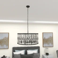 Metal Crystal Embellishments 6 Light Chandelier With Link Style Chain Black - Olivia & May -Home Improvement Store GUEST b4003e5c 93b8 4d36 84c4 875310a98e5c