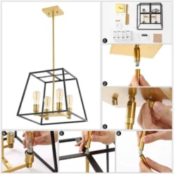 15" 4-Light Lloyd Farmhouse Industrial Iron LED Pendant Black/Brass Gold - JONATHAN Y -Home Improvement Store GUEST b60c362e 2049 482b 937b 3c9a9b166b45