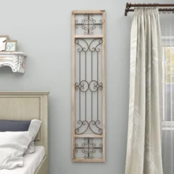 Wood Scroll Distressed Door Inspired Ornamental Wall Decor With Metal Wire Details Gray - Olivia & May -Home Improvement Store GUEST b78f58f7 6942 4d74 b01b 8d77e13228af