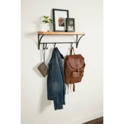 24" X 9" Ozias Shelf With Hooks Rustic Brown/Black - Kate & Laurel All Things Decor -Home Improvement Store GUEST b97664b9 2716 4b0f 966a a9c11fe57d4b