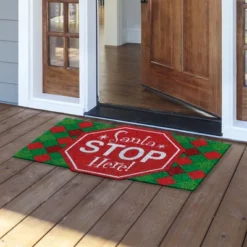 Santa Stop Here Coir Christmas Doormat 30" X 18" Indoor Outdoor Briarwood Lane