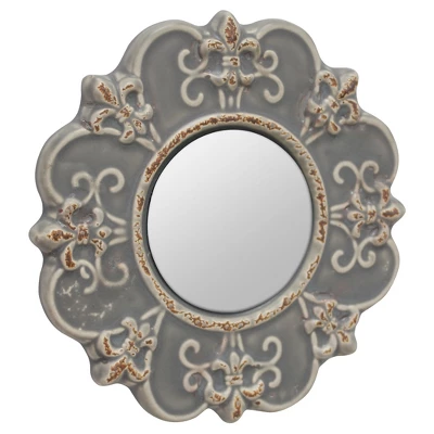 8" Ceramic Wall Mirror With Decorative Details Matte Gray - Stonebriar Collection 4 8" Ceramic Wall Mirror With Decorative Details Matte Gray - Stonebriar Collection - Image 2