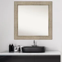 32" X 32" Non-Beveled Trellis Silver Wood Bathroom Wall Mirror - Amanti Art -Home Improvement Store GUEST bd5f1de8 ced3 4734 a675 5052247ca068
