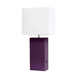 21" Lexington Leather Base Modern Home Decor Bedside Table Lamp With USB Charging Port And Fabric Shade - Lalia Home -Home Improvement Store GUEST beba5898 f326 4592 82e9 7553dc78e0c9
