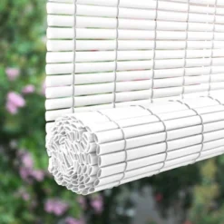 48" X 72" Outdoor Oval Vinyl Cord-Free PVC Rollup Blinds White - Radiance