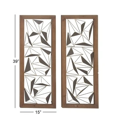 Metal Geometric Wall Decor With Wood Frame Set Of 2 Black - Olivia & May 4 Metal Geometric Wall Decor With Wood Frame Set Of 2 Black - Olivia & May - Image 2