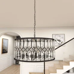 Metal Crystal Embellishments 6 Light Chandelier With Link Style Chain Black - Olivia & May -Home Improvement Store GUEST c124ac03 81fa 46a6 8736 74ed7fde7a1a