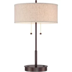 360 Lighting Modern Accent Table Lamp With USB And AC Power Outlet 23 1/2" High Bronze Fabric Drum Shade For Bedroom Living Room House Desk Bedside -Home Improvement Store GUEST c1e2ee85 24e7 4a2c 84a4 de1275ca7557