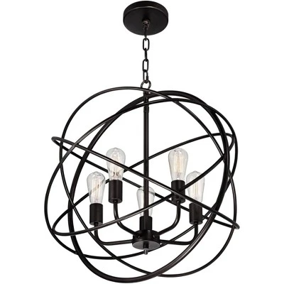 Franklin Iron Works Ellery Bronze Orb Foyer Pendant Chandelier 24 3/4" Wide Modern 5-Light LED Fixture For Dining Room House Kitchen Island Entryway 6 Franklin Iron Works Ellery Bronze Orb Foyer Pendant Chandelier 24 3/4" Wide Modern 5-Light LED Fixture For Dining Room House Kitchen Island Entryway - Image 4