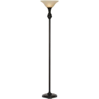 Regency Hill Traditional Torchiere Floor Lamp 70" Tall Hand Applied Black Bronze Swirl Font Amber Glass Shade For Living Room Uplight 6 Regency Hill Traditional Torchiere Floor Lamp 70" Tall Hand Applied Black Bronze Swirl Font Amber Glass Shade For Living Room Uplight - Image 4
