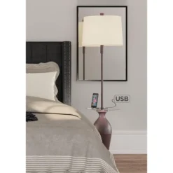 Regency Hill Fallon Rustic Industrial Floor Lamp With Tray Table 66" Tall Bronze Hammered USB And Outlet Oatmeal Shade For Living Room Bedroom Office -Home Improvement Store GUEST d344866a 2d96 4fcb b5bb 12e71b669ad3